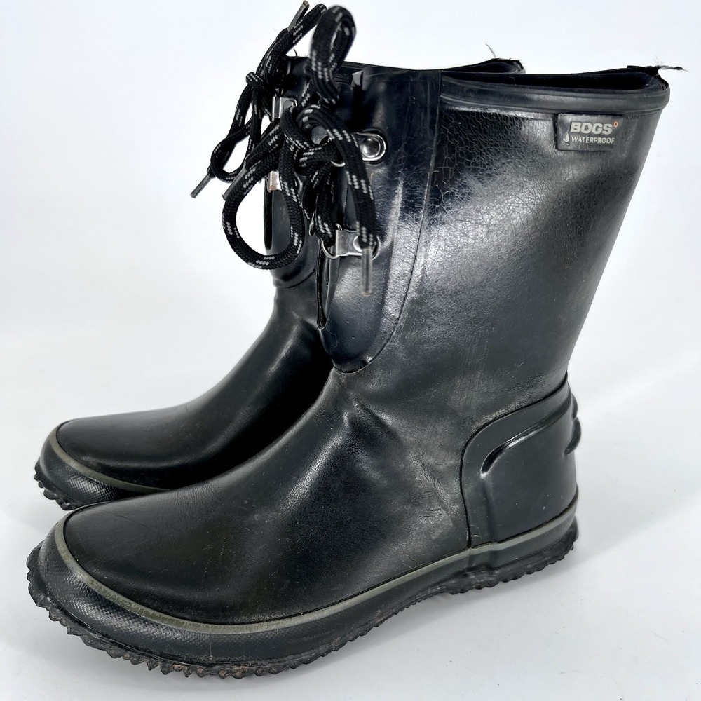 Bogs Urban Farmer Black 2eye Lace Up Womens Waterproof Rain Boots Size 8 - Picture 4 of 10
